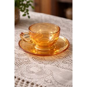 Vintage Amber Carnival Glass Tea Cup & Saucer Set